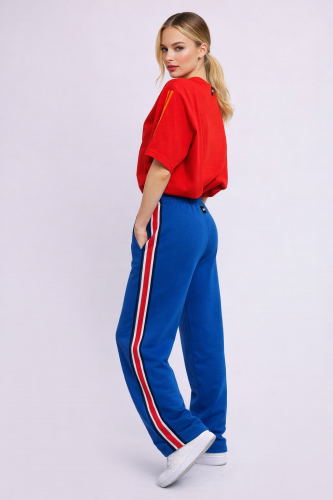 Брюки Палаццо синие с лампасами