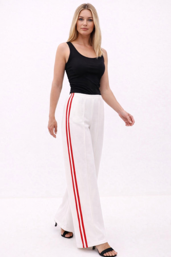 Брюки Палаццо с лампасами молочные