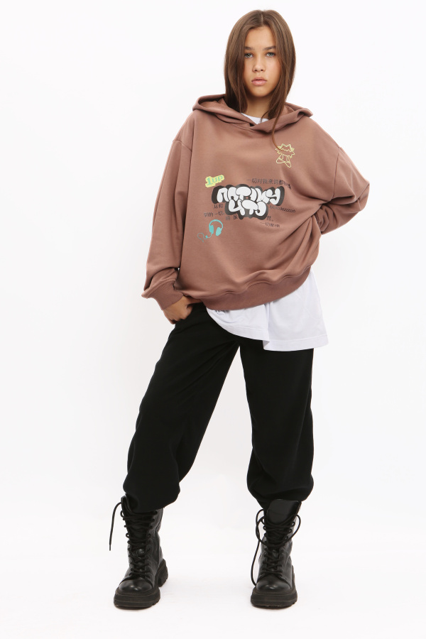 Худи с принтом коричневый