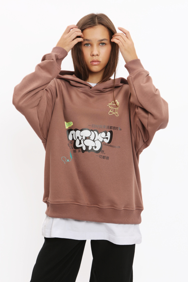 Худи с принтом коричневый