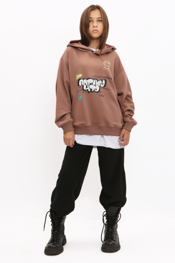 Худи с принтом коричневый