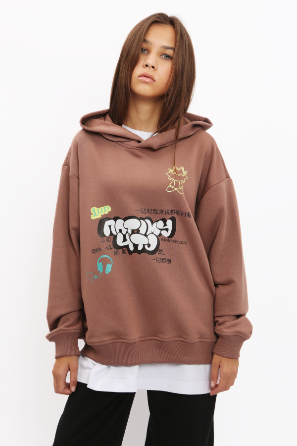Худи с принтом коричневый