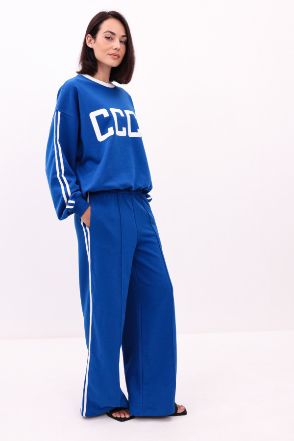 Брюки Палаццо с лампасами синие
