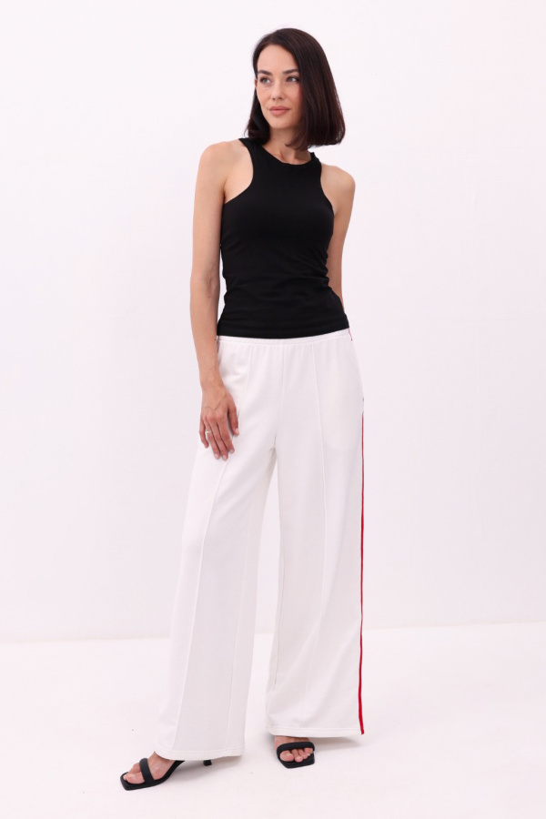 Брюки Палаццо с лампасами молочные