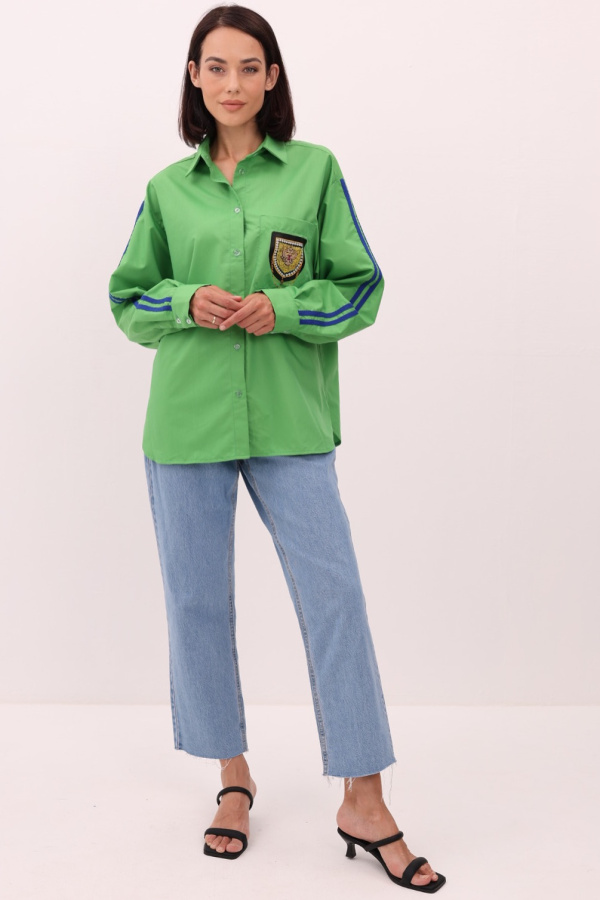 Рубашка с лампасами зеленая