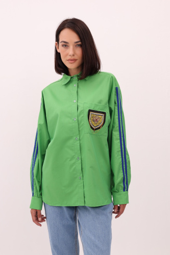Рубашка с лампасами зеленая