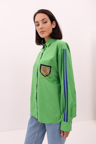 Рубашка с лампасами зеленая